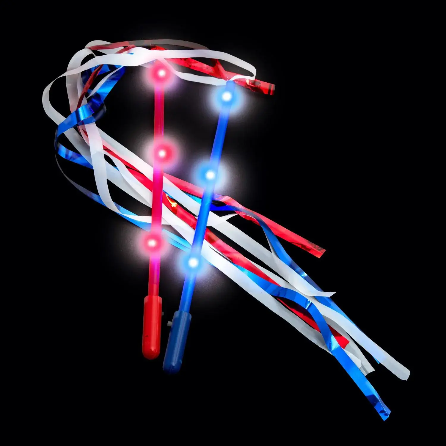 Patriotic Light-Up Ribbon Wands - 12 Pc., LED Lights Party Gifts with Batteries, Glowing Party Favors for Kids’ Celebrations