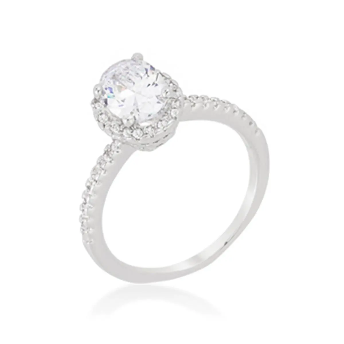 Kate Bissett R08388R-C01-10 Female Fashion Oval-cut Floating Halo 3.5mm Cubic Zirconia Engagement Ring, Genuine Rhodium Plated with Electroplating Process, Size 10, Handset Stones, Infinity Twisting Shank, Lustrous Silverstone Finish, Round Cut Center Sto