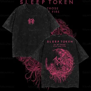 Retro Limited Sleep Token Rose and White Flowers Heavy Metal Shirt, Unisex Oversize Rock Band Washed Heavyweight Cotton T-shirt, Gift For Gothic sleep token merch Streetwear Top