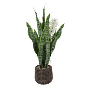 Tall Artificial Snake Plant in Brown Pot - UV Resistant Lifelike Faux Sansevieria Fake Tree with Bendable Leaves - Pet Safe Indoor Outdoor Home Office Decor Plant for Living Room & Balcony - Zero Maintenance Mother in Law's Tongue
