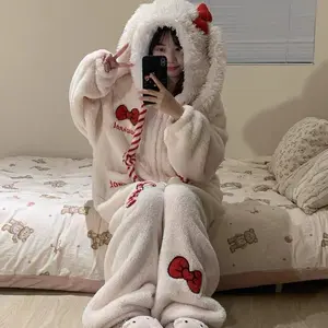 Adorable Bow Hooded Onesie Pajamas, Long Sleeve Zip-Up Cosplay Party Sleepwear with Thickened Fleece for Warmth and Wearable Hoodie, Suitable for Carnival Halloween Music Festival Costume Ball
