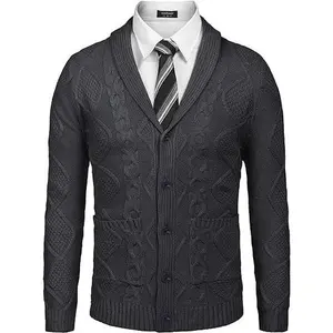 COOFANDY Men's Shawl Collar Cardigan Sweater Slim Fit Button Down Cable Knitted Sweater with Pockets Casual Fashion Casual Fashion Casual Fashion Menswear Soft