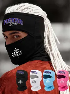 Unisex Trendy Letter Printed Hooded Top, Breathable Full Face Mask, Windproof Dustproof Balaclava, Outdoor Sports Travel Party Wear