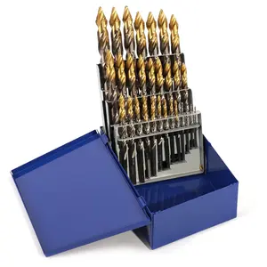 29 count Stepped Point Drill Bit Set, 1/16" - 1/2" Drill Bit Index, HSS M2 Jobber Drills Bits, No Pre-Drilling, Titanium-Coated, 3-Flat Shank, Drills Bits Set for Metal/Plastic//