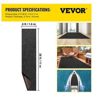【fathersdaygift】VEVOR Marine Carpet, 6 x 36 ft Boat Carpeting, Charcoal Black Marine Grade Boat Carpet, Indoor/Outdoor Marine Carpeting with Water-proof TPR Backing, Water-proof Carpet Roll for Home, Patio, Porch, De
