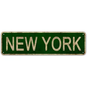 New York Sign, America State Name Vintage Metal Tin Sign, Wall Decor for Office/Home/Classroom - Best Decor gifts Ideas for Women Men Friends 4x16 Inches