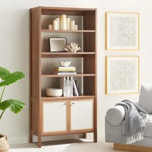 Modway Capri 4-Shelf Wood Grain Bookcase in Walnut