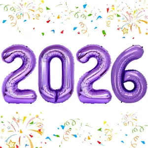 KALOR 42 Inch 2026 Purple Mylar Number Balloons, 2026 New Years Foil Balloon for 2026 Happy New Year Eve and Graduations Decorations Party Supplies