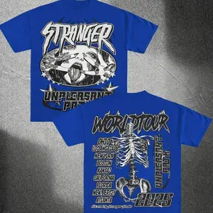 World Tour, Street Style, Stranger, Y2K, (Cotton T-shirt) Men'S Round Neck Short-sleeved Cotton Casual T-shirt, Loose Style, Versatile, Unisex, Suitable For Holiday Travel!