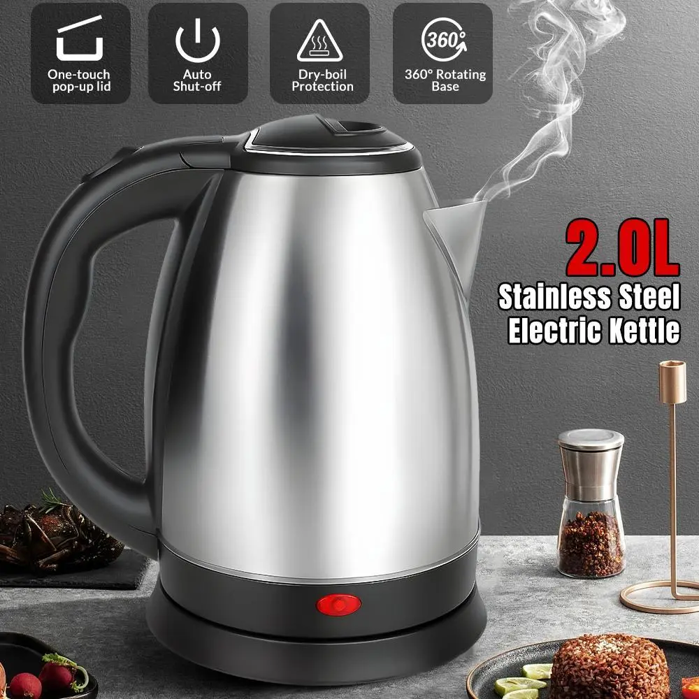 【BackToSchool】2.0L Electric Kettle, 110V/1000W, Fast Boiling, One-Touch Lid, Leak-Proof Spout, Comfortable Handle, Includes Power Cord, Ideal for Home, Office, and Dorm Use