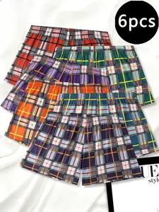 6-Pack Men's Boxer Briefs, Long Loose Fit Trunks, Casual All-Over Print Lingerie, Ideal for Home, Running, Walking
