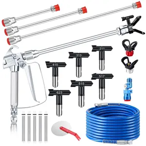 17 Pcs Airless Paint Sprayer Gun Set Including Spray Gun Hose 5 Types Nozzles 3 Sizes Extension Pole 5 Airless Spray Gun Mesh Filters Baffle Nozzle Holder (Multi Color,211, 313, 415, 517, 623)