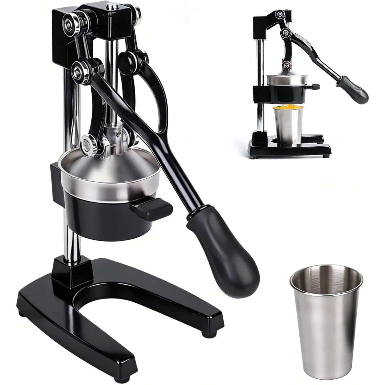 Cast Iron Manual Juicer, Heavy Duty Hand Press Citrus Squeezer for Orange,  & Pomegranate, High Yield Lever Fruit Press, Easy to Clean Commercial Countertop with 500ml Stainless Steel Cup
