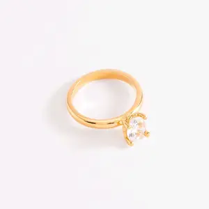 Solitaire Ring with Purple Central Stone & Gem Accents 18k Gold Plating Rhodium Women's Size 9 Modern Design Eye-catching Versatile Brilliance