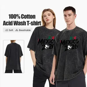 Mexico Soccer Cup Acid Wash Cotton T-Shirt Unisex Oversized Cotton T-Shirt S-3XL-x5