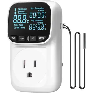Digital Temperature Controller Outlet 15A/1800W Heavy Duty Thermostat Plug VA LCD Display Heating/Cooling Control -40°F~210°F 4 Timer Modes for Greenhouse Incubator Homebrew W01TC06