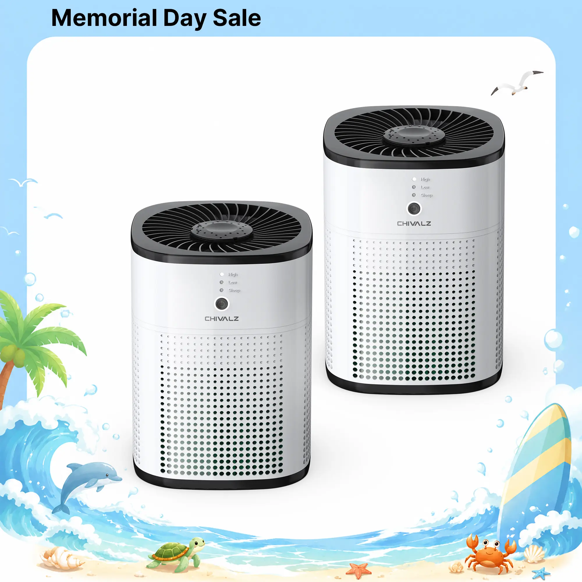 CHIVALZ Portable HEPA Air Purifier for Bedroom, 360° Air Intake System, Sleep Mode, 3-in-1 Filtration, 22dB Silent Operation, Blue Night Light, Home Air Purifiers for Pets Allergies, Virus, Dust Multifunctional Air Cleaner#SummerVibes