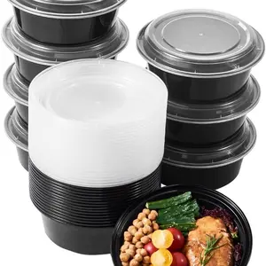 50pcs Circular meal preparation container with lid, plastic food storage, lunch plan, boxed, disposable takeaway bowl, BPA free, durable, stackable, microwave refrigerator, safe, Disposable Dinnerware