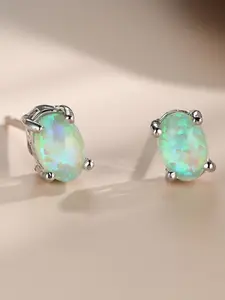 Simple, trendy, oval-shaped Opal ear studs, mini, cute, versatile, and perfect for adding a touch of youthful charm to any outfit.