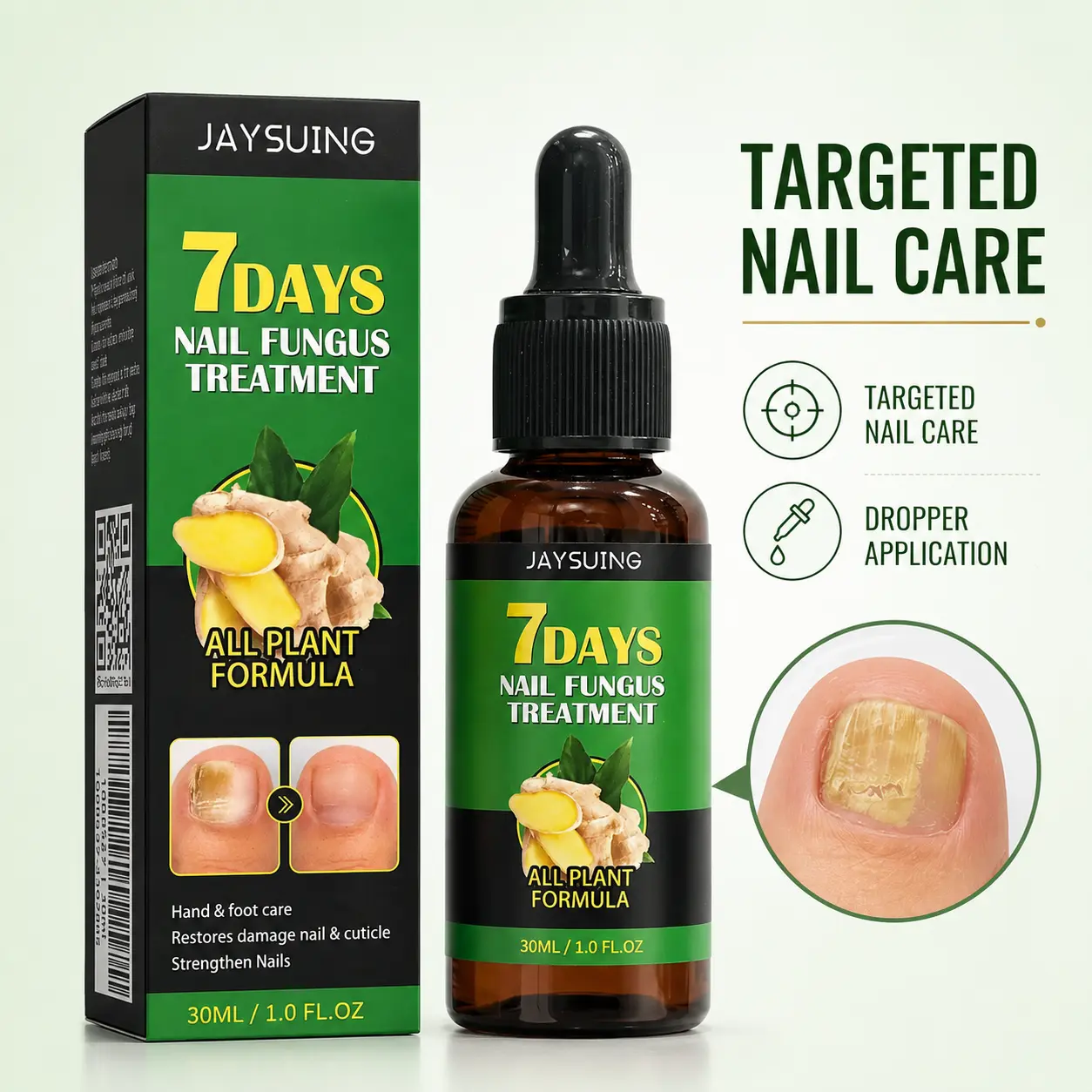 JAYSUING Ginger Extract Nail & Cuticle Care Serum, 30ml Lightweight Dropper Treatment - Repairs Dry Nails, Moisturizes Rough, Brittle Fingernails & Toenails for Daily Hand Care