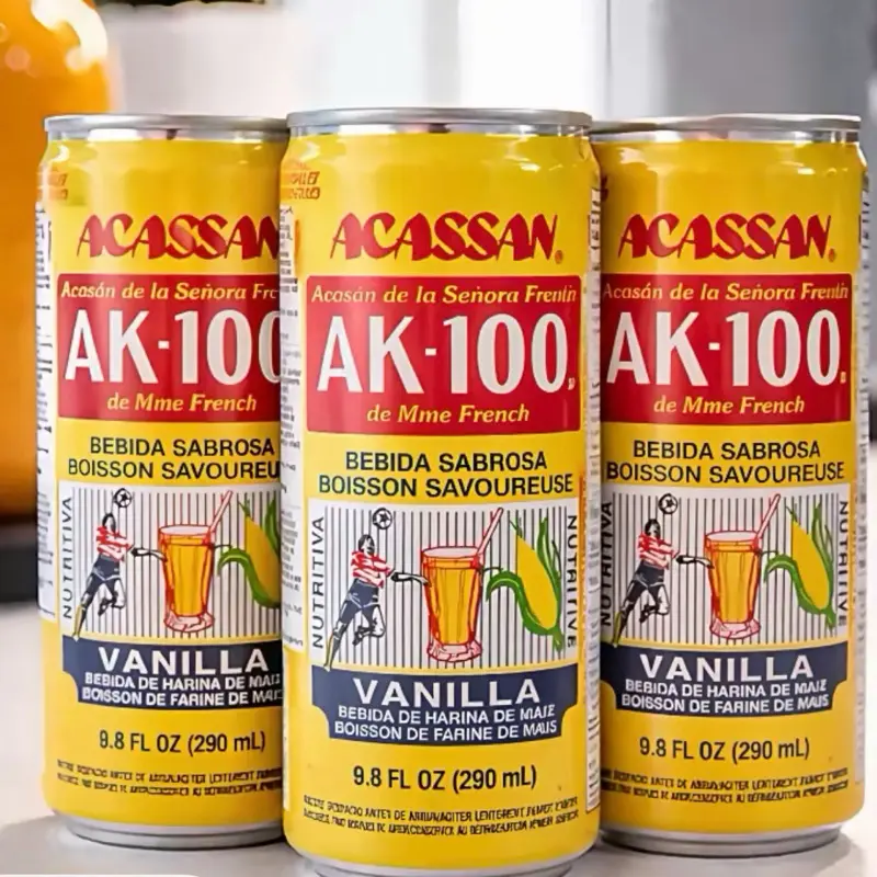ACASSAN AK-100 Vanilla Drink 3 Pack Nutritive Corn Beverage 290ml Mme French Flavor