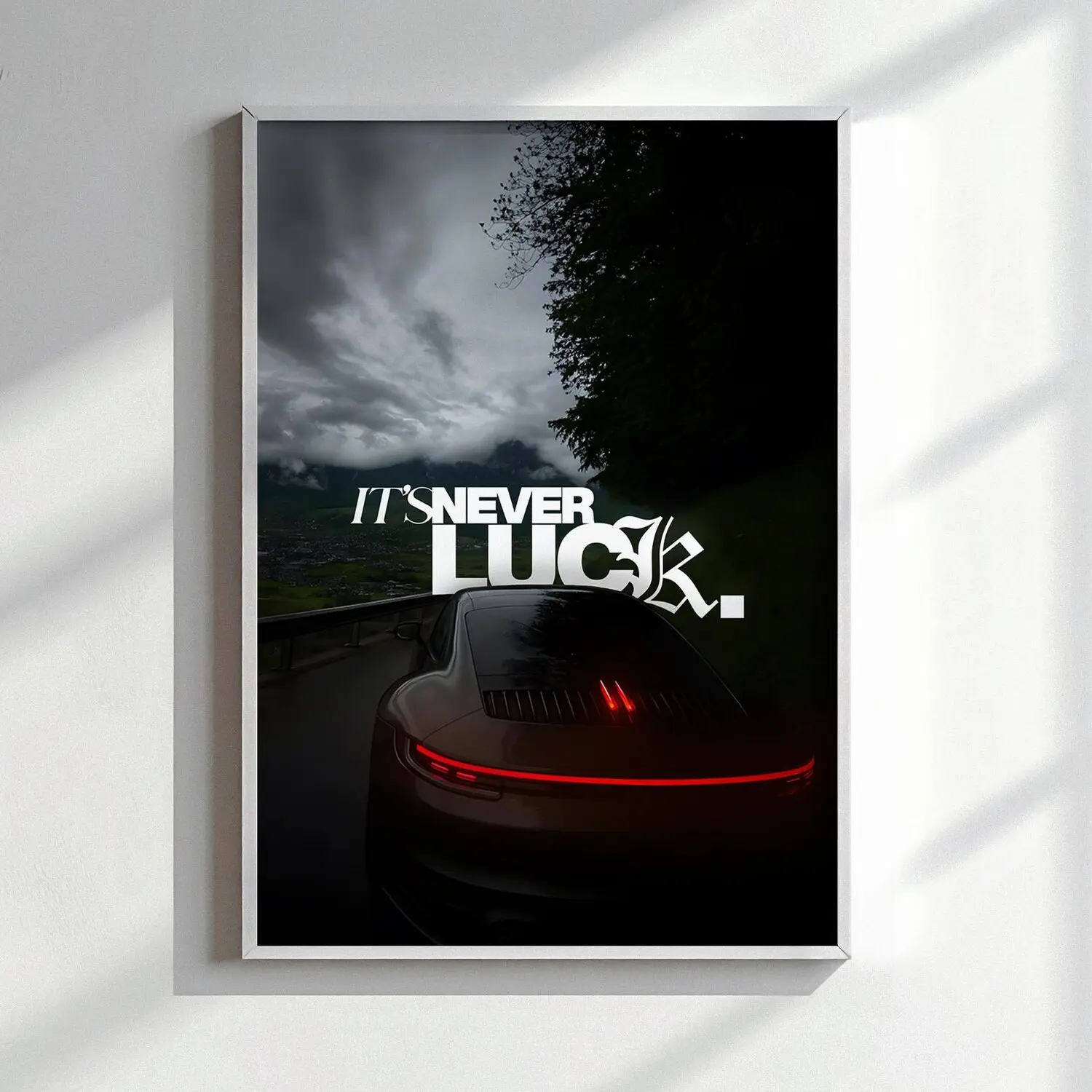 It's never luck - Motivational Poster,Inspirational Wall Art,Home Gym Decor,Motivation Wall Art,Office Art,Success Quote,Porsche911