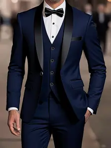 High-quality men's business suits, fashionable and casual party social formal wear, groom's wedding dress, Male Work professional suit solid color 3-piece set, suit jacket+vest+pants Best man suit