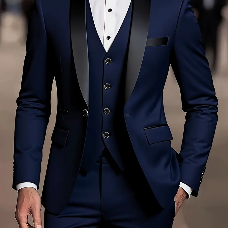 High-quality Men's Business Classic Tuxedo Suit, Blazer & Vest & Suit Pants Matching Set, Fashionable and Formal Wear for Work, Parties and Wedding, Male Professional 3-Piece Suit Workwear, Tailored Suit Set