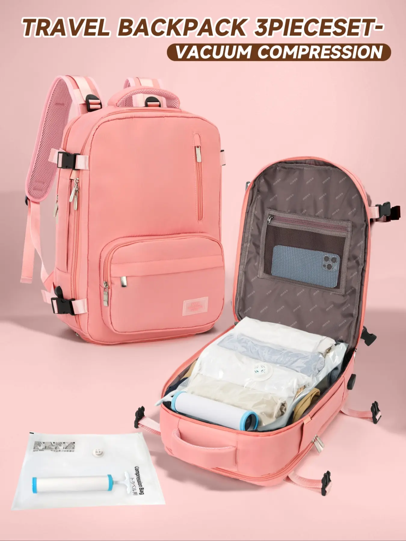 Vacuum Compression Backpack, Easy Carry-On Luggage Bag, Under Seat Travel Backpack, Anti-Theft Pockets, Ideal Hand-Luggage Solution, Casual Travel Backpack