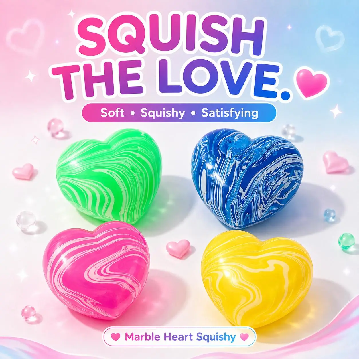 Cute Marble Heart Squishy Fidget Toy, Super Satisfying Soft TPR Squeeze Toy for Desk, Gift & Everyday Fun, 4 Colors