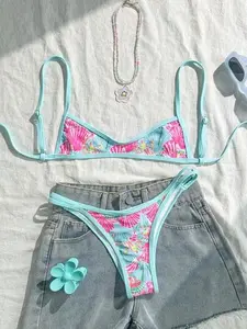 Swim Mod 2025 New Women Random Floral Print Beach Vacation Summer Casual Sexy Bikini Set
