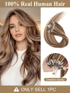 #P4-27 Micro Loop Hair Extensions 50 Strands Micro Beads Hair Extensions, Nano Ring Links Human Hair, 13 Colors, Natural Straight, 12-22 Inch, Adds Volume & Length  30G Glueless Straight Hair
