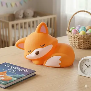 Cute Fox Lamp, Squishy Silicone Night Light for Kids, Food Grade Safe Bedside Lamp with Tap Control, Dimmable Rechargeable Nursery Light,Easter Basket Stuffers,Soft Animal Nightlight for Toddler Baby Sleep,Portable Squishable Toy for Girls Boys Room Decor
