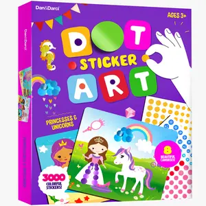 Dan&Darci Princesses & Unicorns Dot Sticker Art Kit 8 No Mess Canvases 3000 Matte Foil Glitter Stickers for Kids Ages 3+