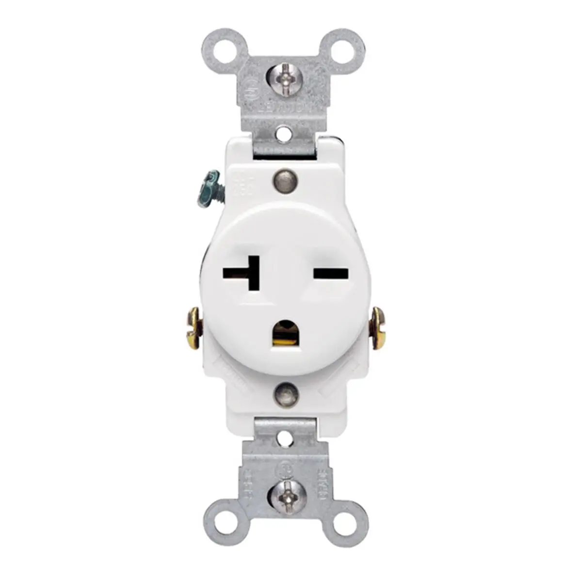 212 MAIN White Commercial Grade Straight Blade Single Receptacle Plug (1064-4912) - Nylon Body, Side Wiring, UL and CSA Standards, Steel Strap Single Outlet, Grounded Side