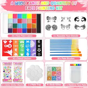 Complete oil-painting style face paint kit with 26 colors and full accessories. Great for festivals, sports events and cosplay. Safe and easy to use for both children and adults. Body Makeup