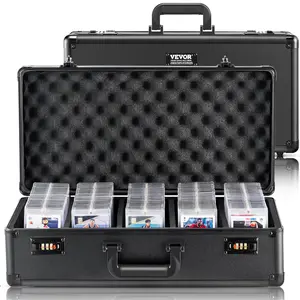 VEVOR Graded Card Storage Box,  5 Slots, Graded Sports Cards Holder Carrying Case with Coded Lock Foam Dividers, for 162 PSA Graded Cards 115 BGS Cards 130 SGC Cards 585 Top Loaders Metal Organiser