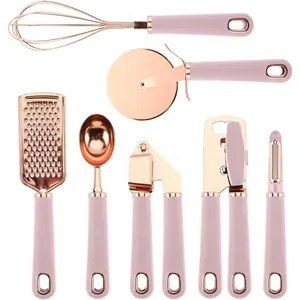 Kitchen Gadget Set Copper Plated Stainless Steel Utensils with Soft Touch Handles, Copper Pink, 7 Pieces
