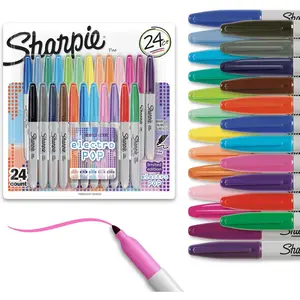 Sharpie Electro Pop Permanent Markers Fine Tip Marker Set Coloring Drawing Markers Writing Assorted Colors Art 24 Count