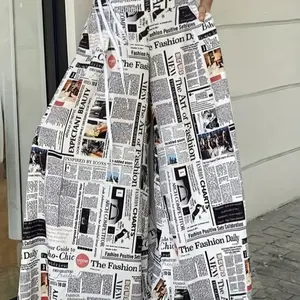 【PlusSize】AllOverNewspaperPrintPants,CasualComfyTrousersforDailyWear,Women'sBottomsforSpring&Fall