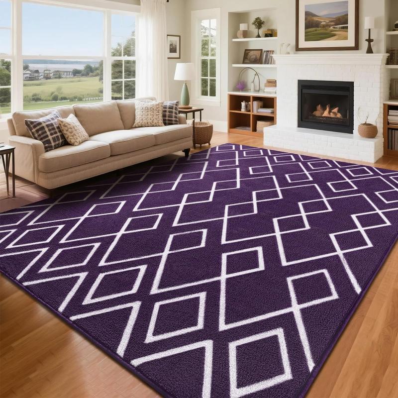 7x10 Soft Area Rug for Bedroom, Moroccan Style Rugs for Living Room, Geometric Non-Slip Carpet with Memory Foam for Bedside Office Dorm Hallway,Black, Navy Blue, Grey, Brown, Purple, Grey, 4x6, 5x7, 6x9, 7x10 Feet rugs living room