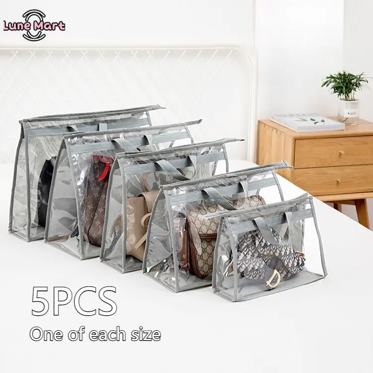 1/5 Piece Enlarged and Widened Handbag Storage Bag, Translucent Handbag Storage Bag with Handle, Wallet Organizing Cabinet, Zipper Hanging Storage Bag, Handbag, Storage Organizer