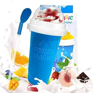 Slushy Maker Cup, DIY Magic Slushy Maker Squeeze Cup, Portable Smoothie Squeeze Cup for Juices, Milk and Ice Cream Make, Double Layers Silica Cup with Lid & Straw for Kids, Friends, Family (Blue) Kitchen Utensils
