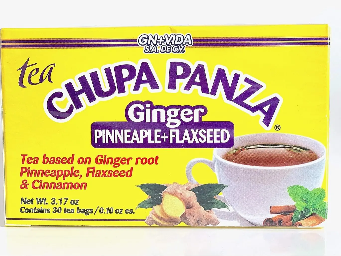 Tea CHUPA Panza, Tea Based ONGINGER Root, PINNEAPPLE, Flaxseed & Cinnamon (30 Tea Bags/0.10 oz Each)