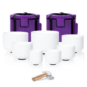 Quartz Crystal Singing Bowls Set Of 7, 6-12inch White 432hz For Healing Mindfulness Meditation Yoga Sound Bath