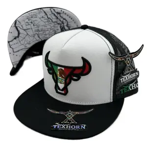 TEXHORN Cattle Mexico Flag Black and White Cap Handcrafted with Map Design on Under Brim