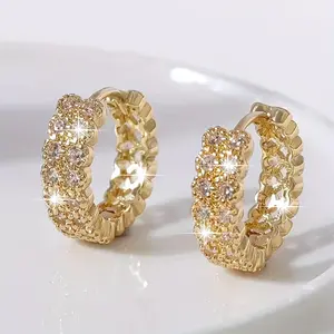 Exquisite Double Row Inlay zirconia Hoop Earrings For Women Wedding Party Stylish Earrings Elegant Shiny Zirconia Earrings
