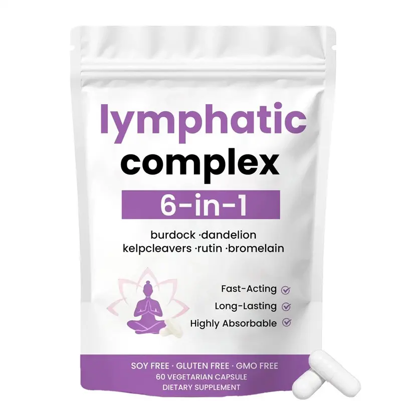 6 in 1 Lymphatic Complex Supplements, Herbal Blend with Burdock, Dandelion, Kelp, Rutin and Bromelain, Circulation Support, 60 Capsules