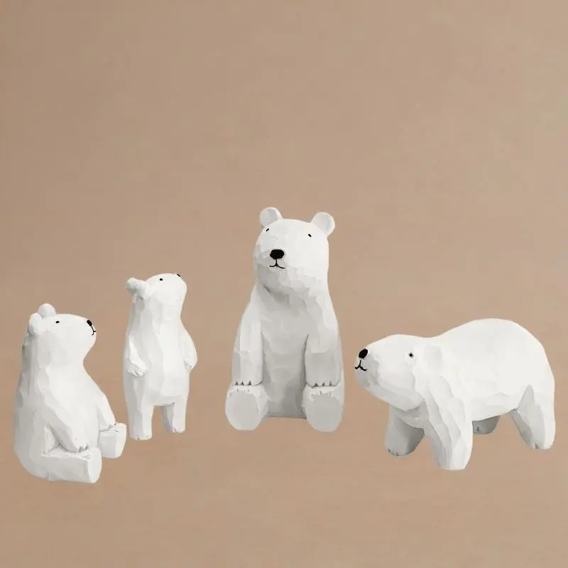 Polar Bear Family Resin Set, 4 Counts/set Handcrafted Figurine, Celebrating Arctic Beauty and Family Love, Ideal for Living Room, Study, Or Kids' Room Display