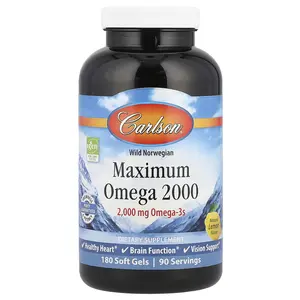 Carlson Wild Norwegian, Maximum Omega 2000, Natural Lemon, 180 Soft Gels (1,000 mg per Soft Gel)